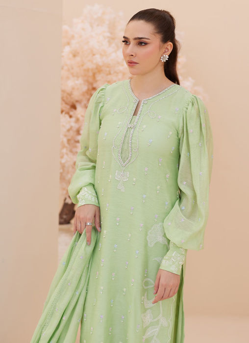 Serena Apple Green Embroidered Shirt And Dupatta