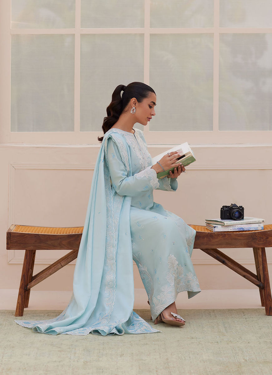 Carla Powder Blue Shirt And Dupatta