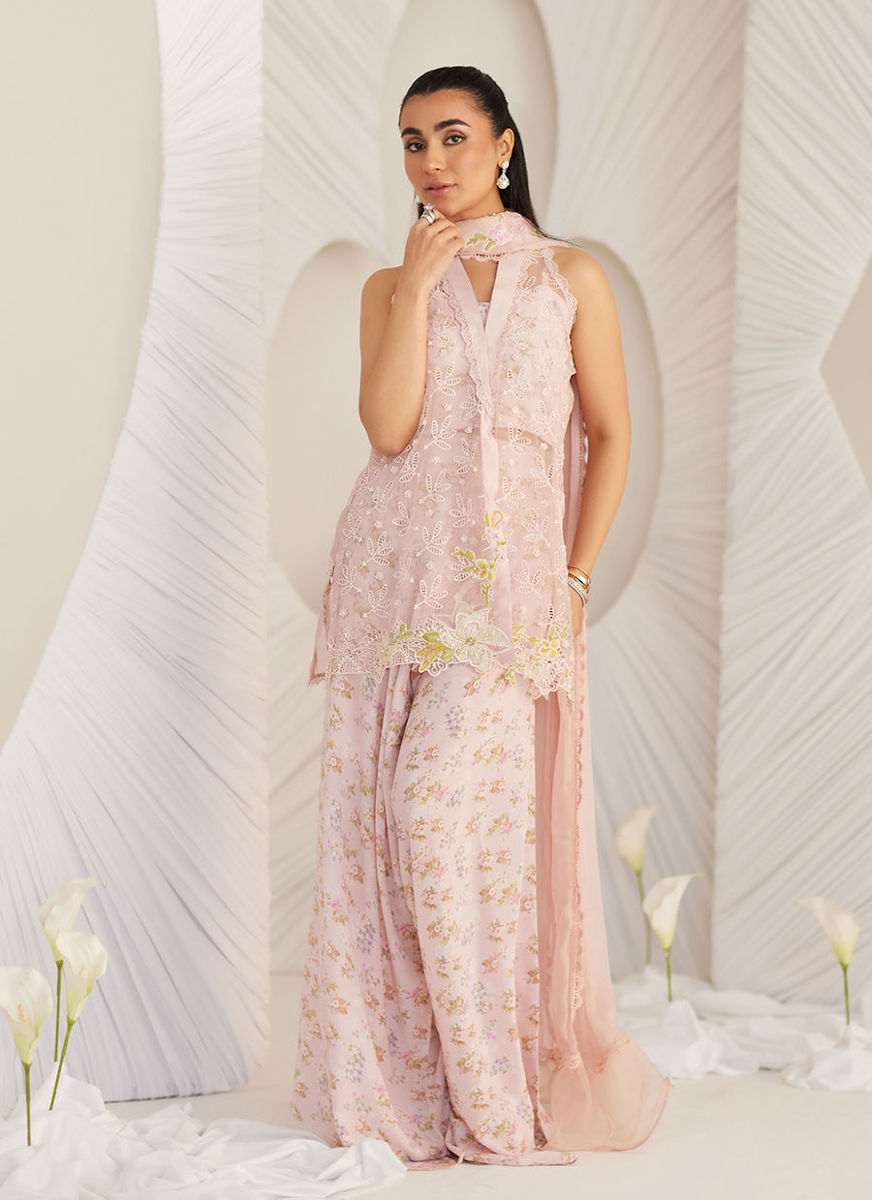 Kyma Blush Organza Jacket And Dupatta