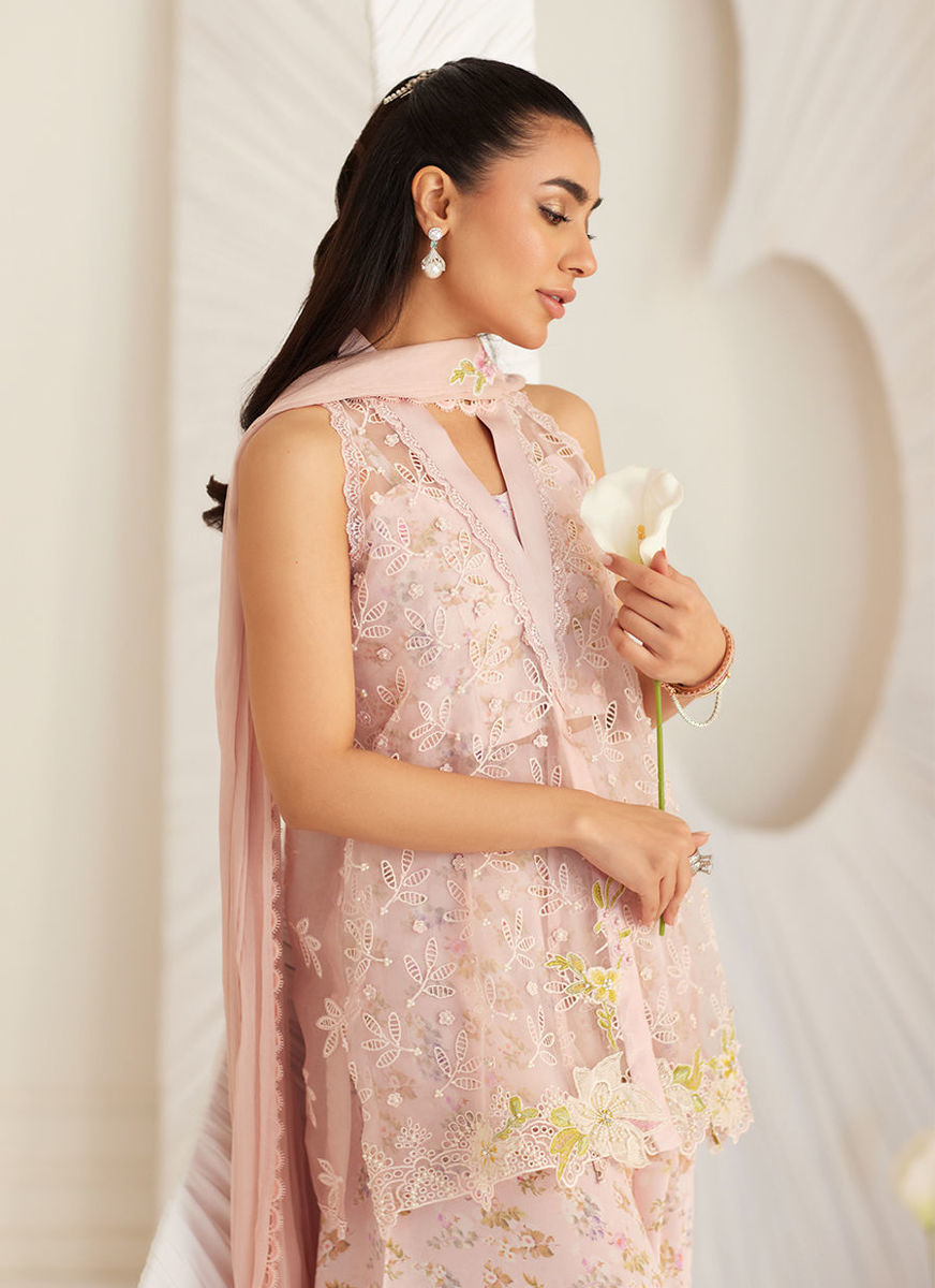 Kyma Blush Organza Jacket And Dupatta
