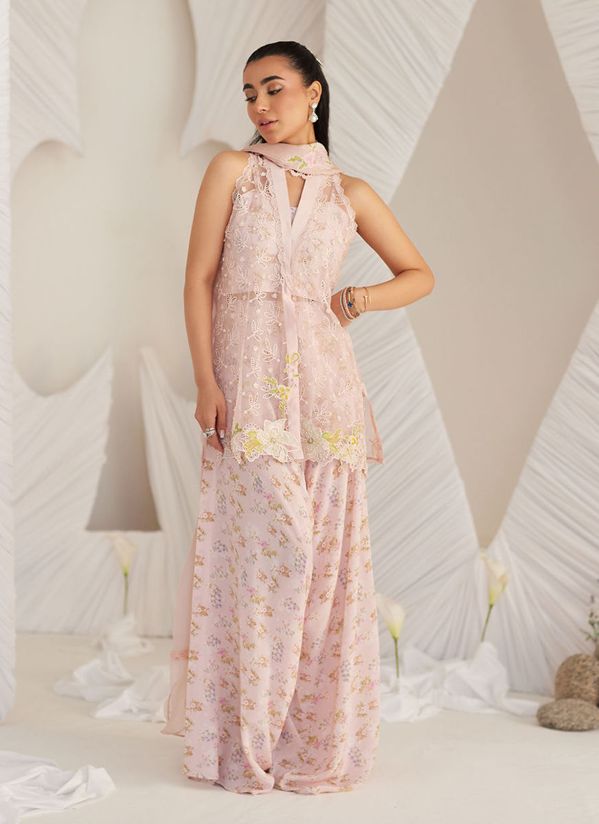 Kyma Blush Organza Jacket And Dupatta