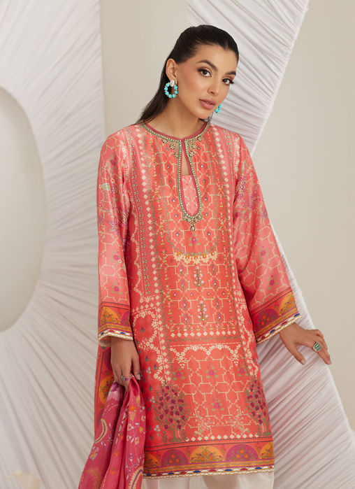 Lillia Tangerine Shirt And Dupatta