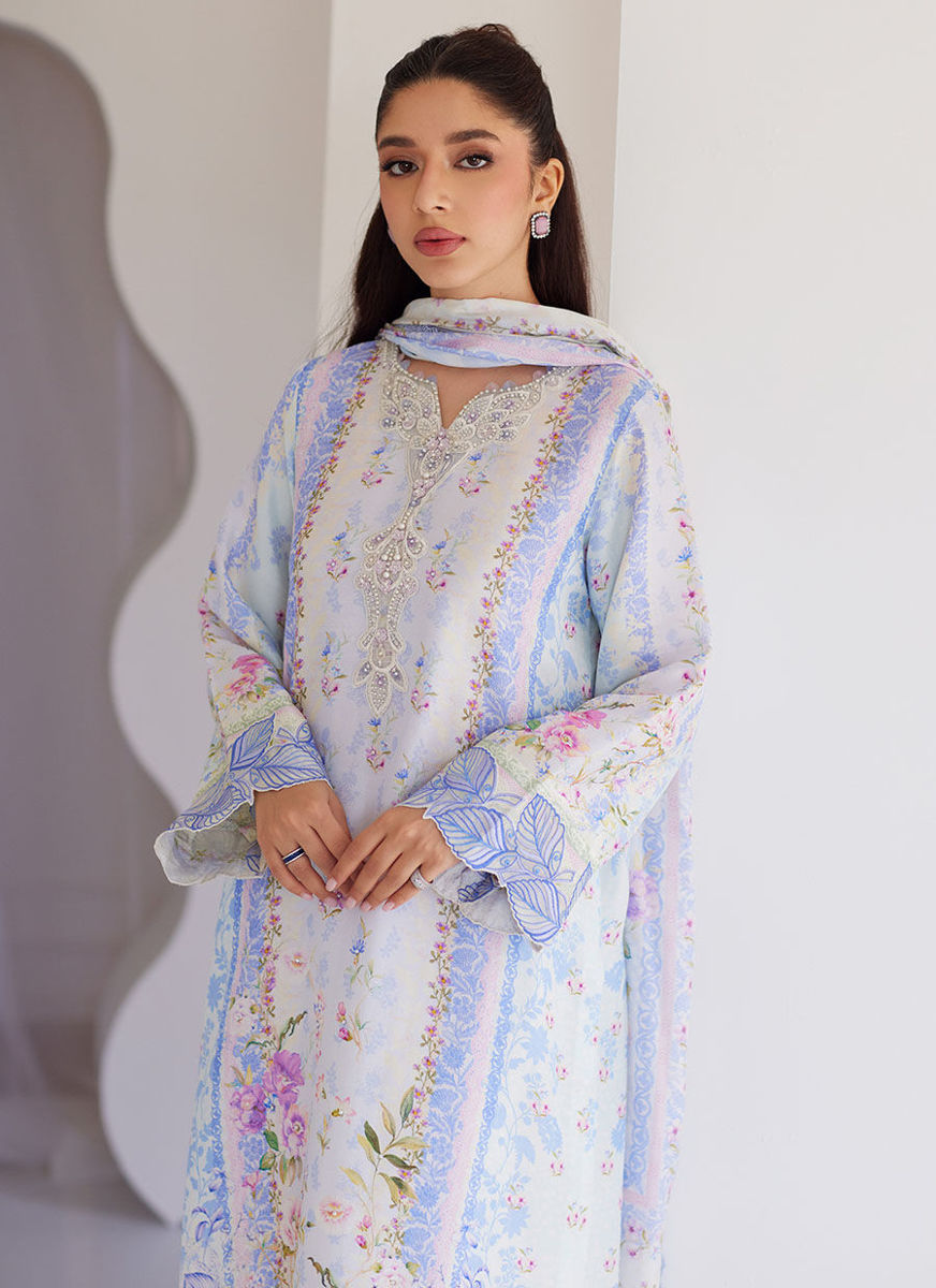 Zorya Ice Blue Shirt And Dupatta