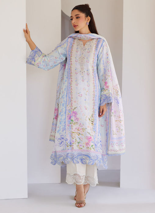 Zorya Ice Blue Shirt And Dupatta