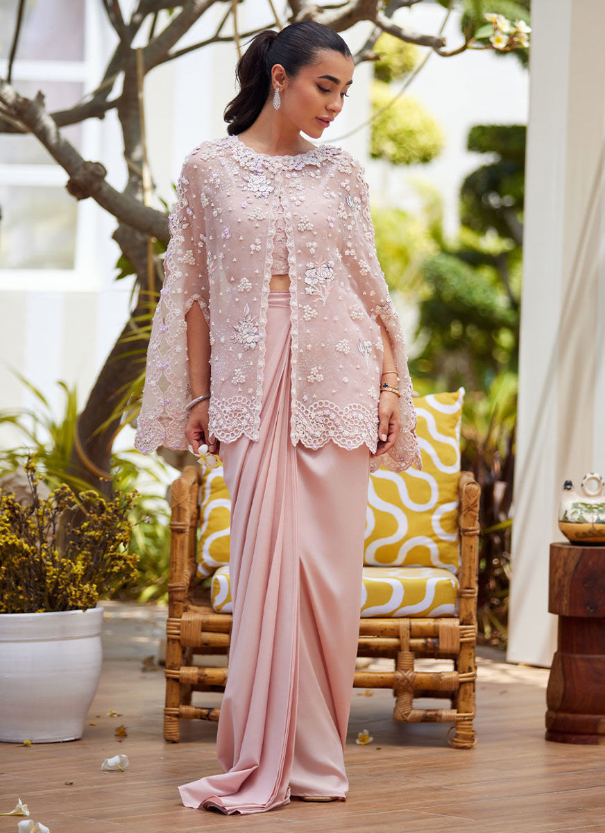 Cari Organza Cape And Pre-Drape Sari Skirt