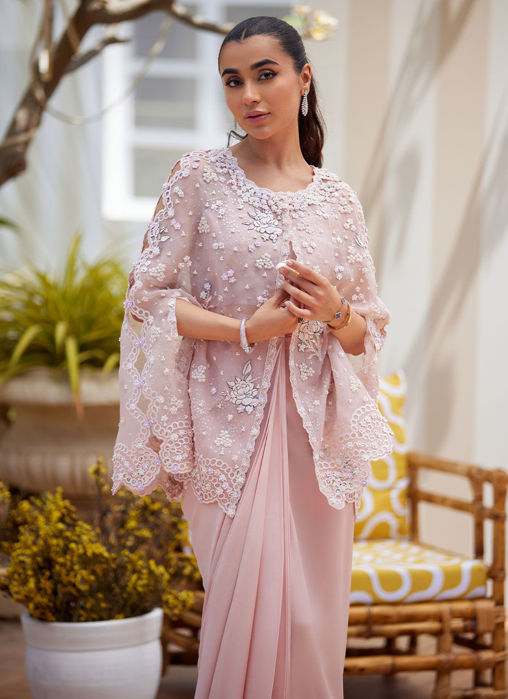 Cari Organza Cape And Pre-Drape Sari Skirt