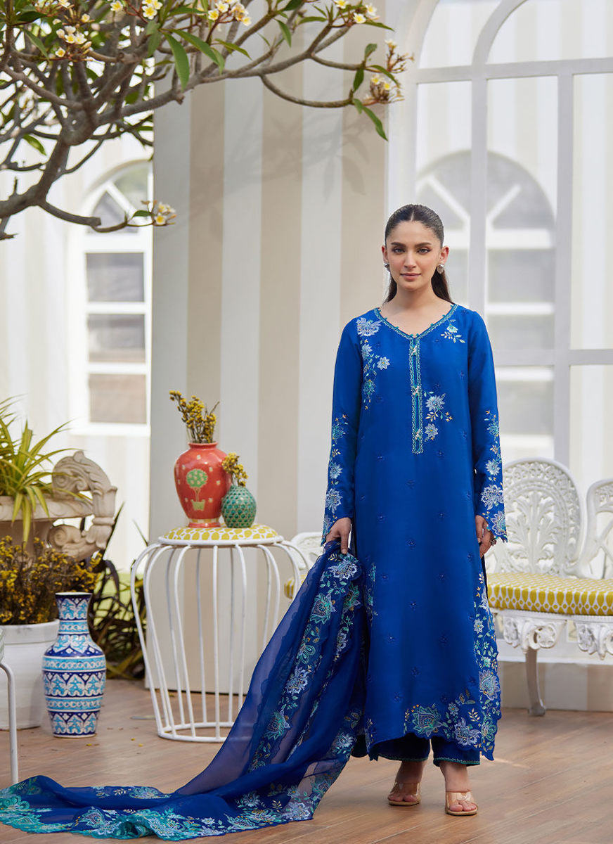 Tavia Cobalt Shirt And Dupatta