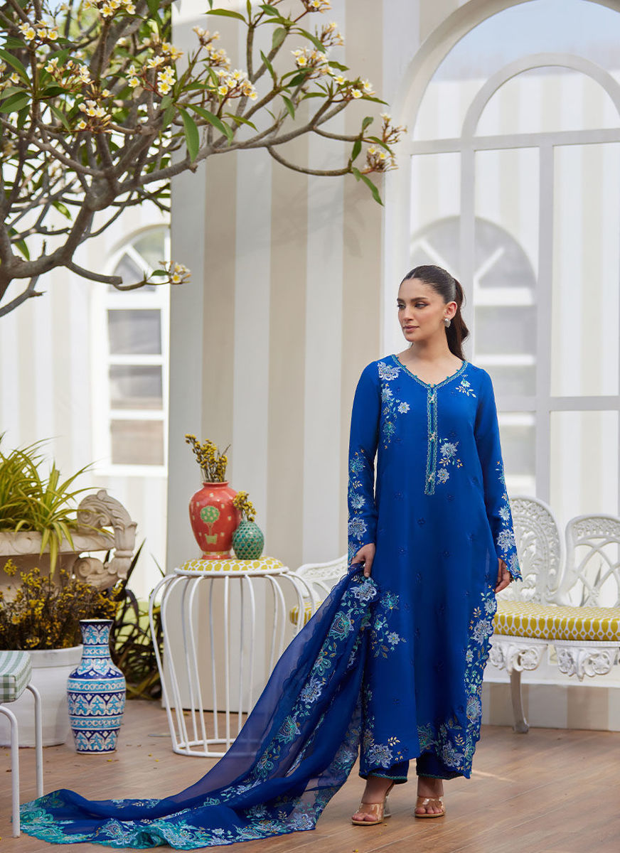 Tavia Cobalt Shirt And Dupatta