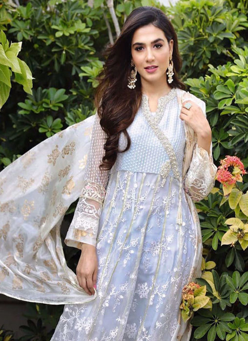Mansha Pasha Beautiful In An Ice Blue Hand Embellished Outfit