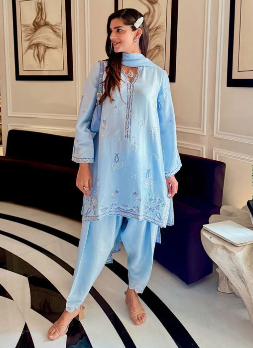 Sanam Saeed In Bettie Cornflower Blue Ensemble