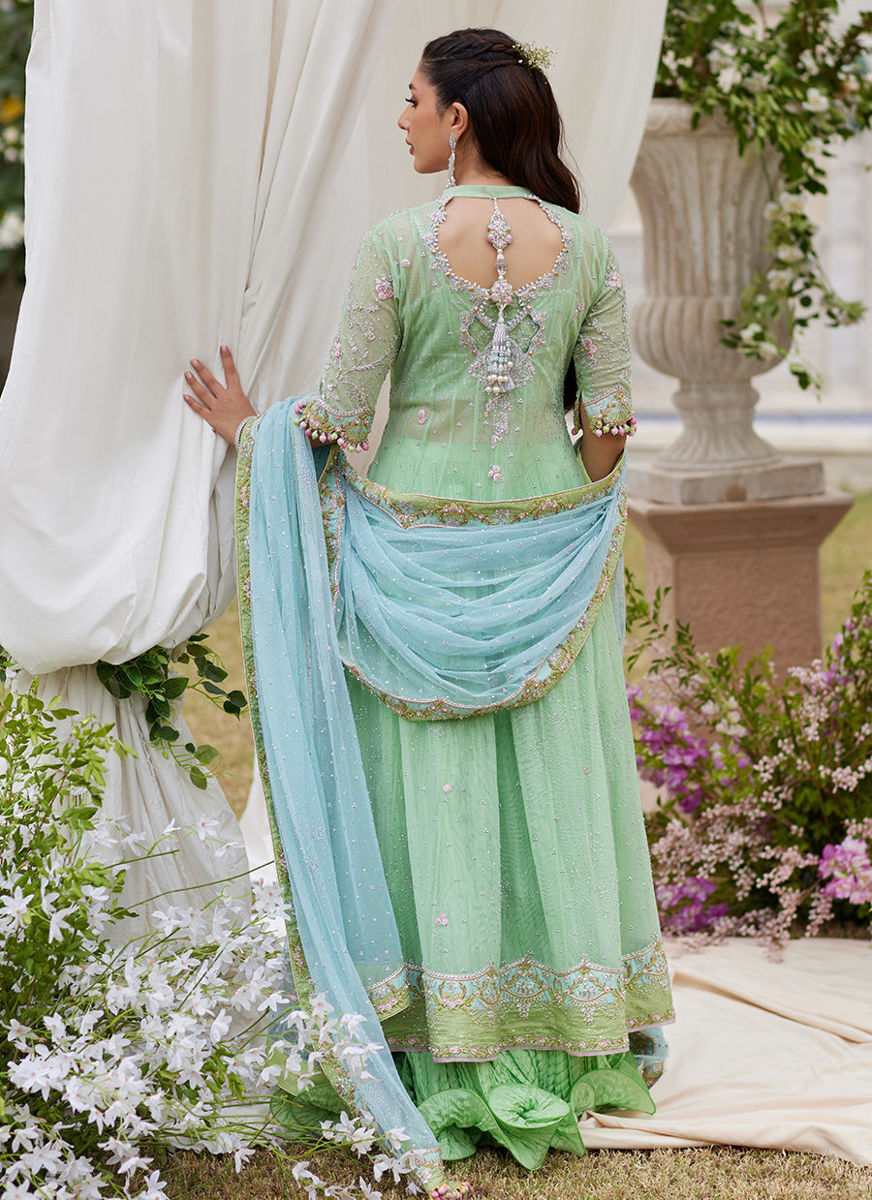 Viola Sage Green Shirt And Aqua Dupatta