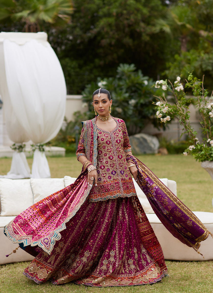 Seraya Magenta Short Shirt And Lehnga