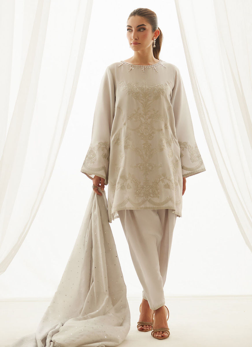 Ziva Silver Shirt And Dupatta