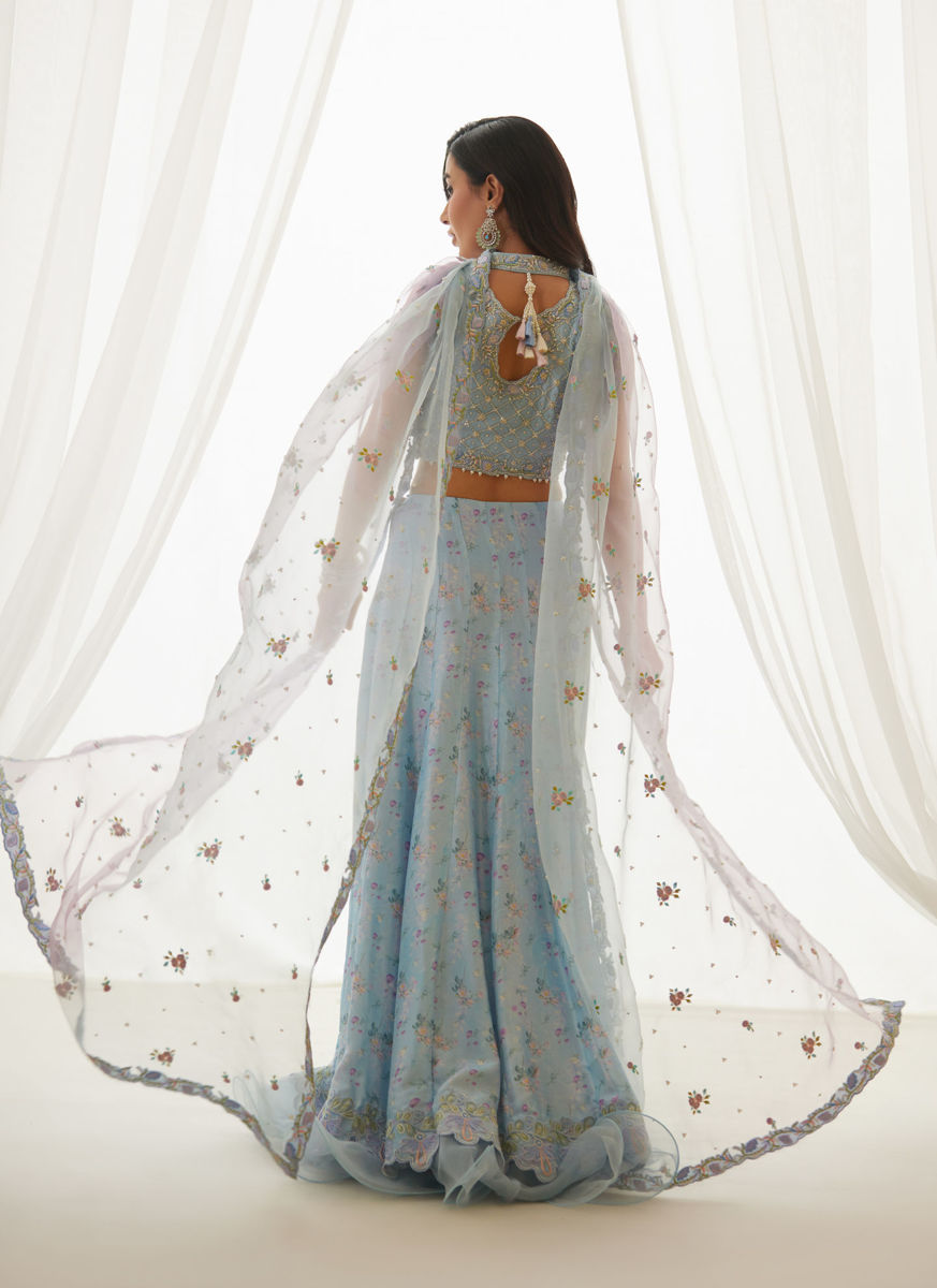 Zyla Sky Blue Choli, Lehenga And Dupatta