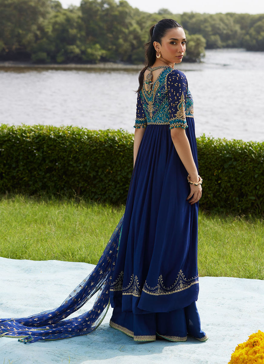 Zari Navy Kalidaar And Dupatta