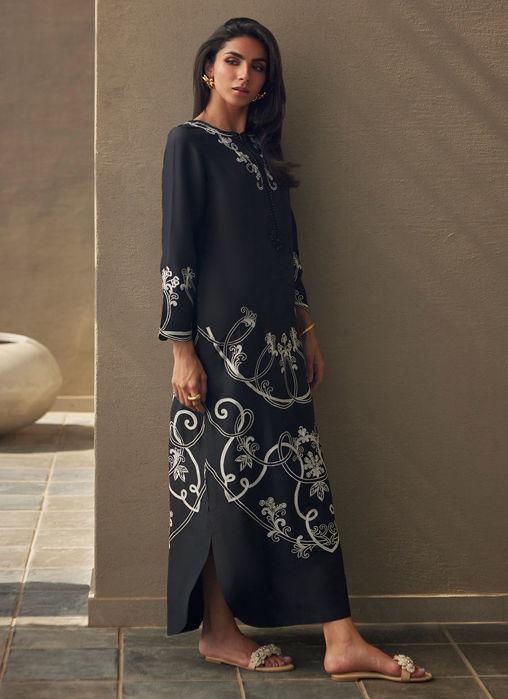 Serai Black Silk Kaftan