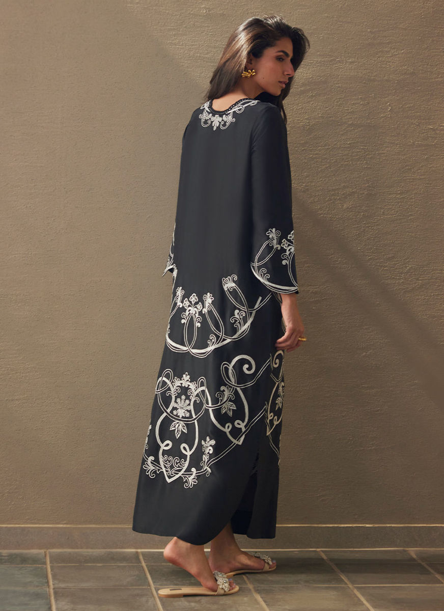 Serai Black Silk Kaftan