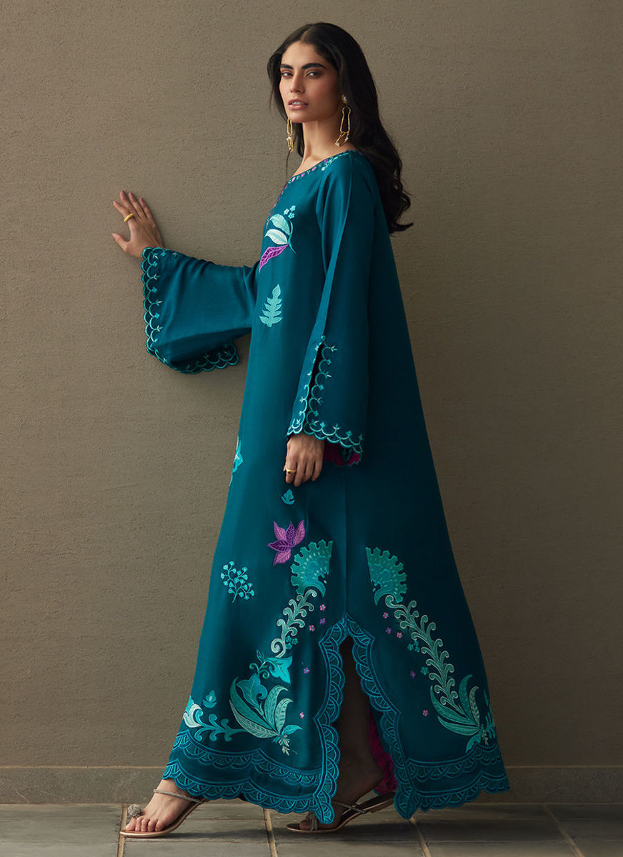 Azurea Teal Silk Kaftan