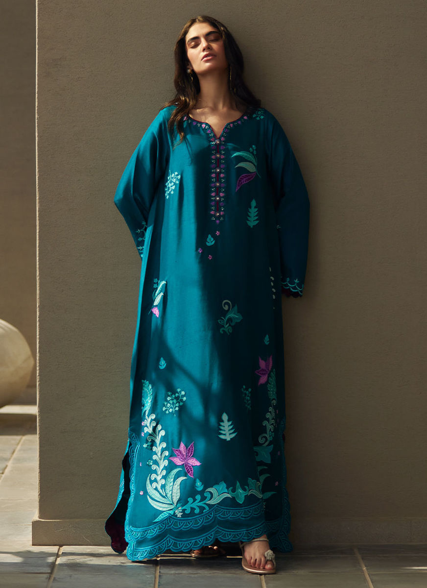 Azurea Teal Silk Kaftan