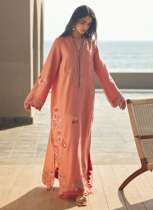 Nami Coral Silk Kaftan