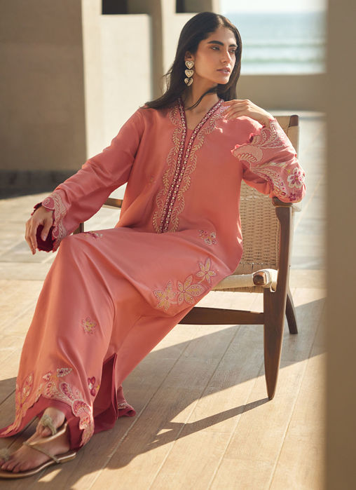 Nami Coral Silk Kaftan