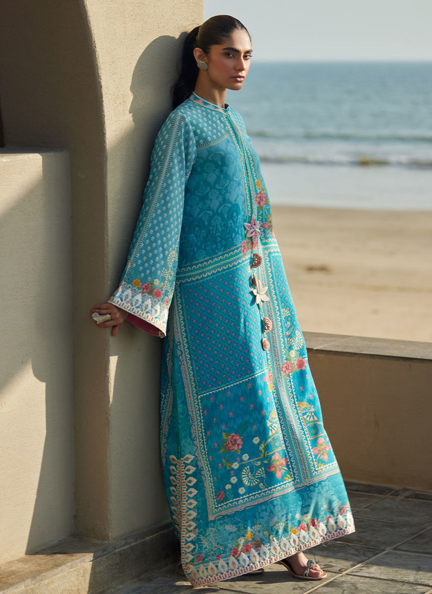Amaris Sky-Blue Crepe Kaftan