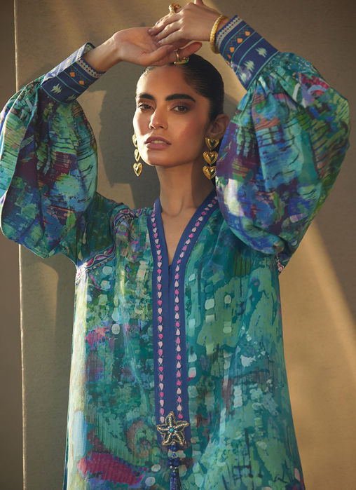 Tulum Blue Crepe Kaftan