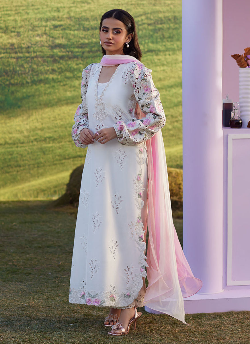 Rose Lace Shirt And Dupatta