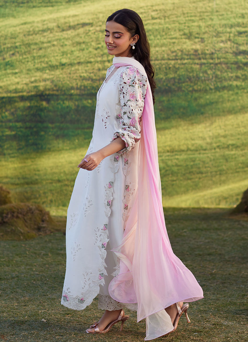 Rose Lace Shirt And Dupatta