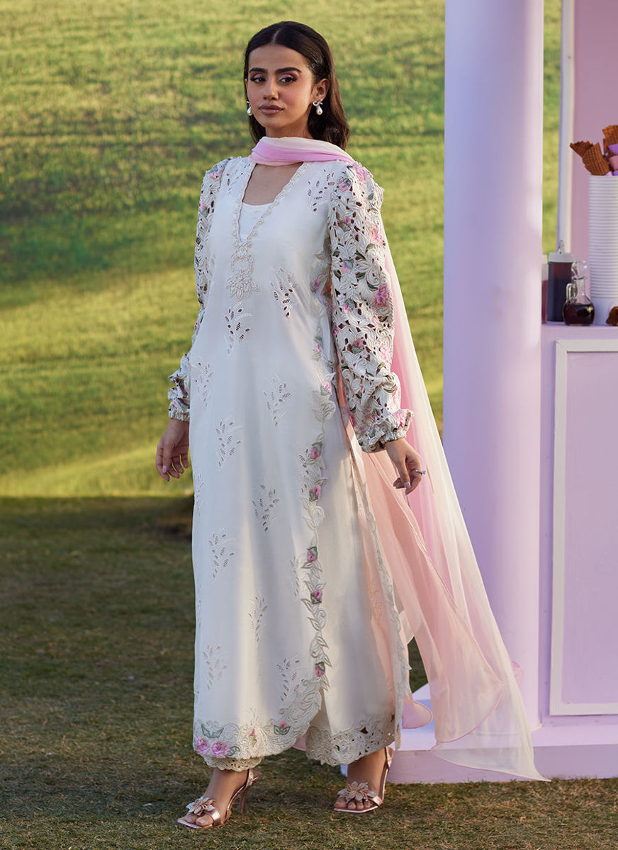 Rose Lace Shirt And Dupatta