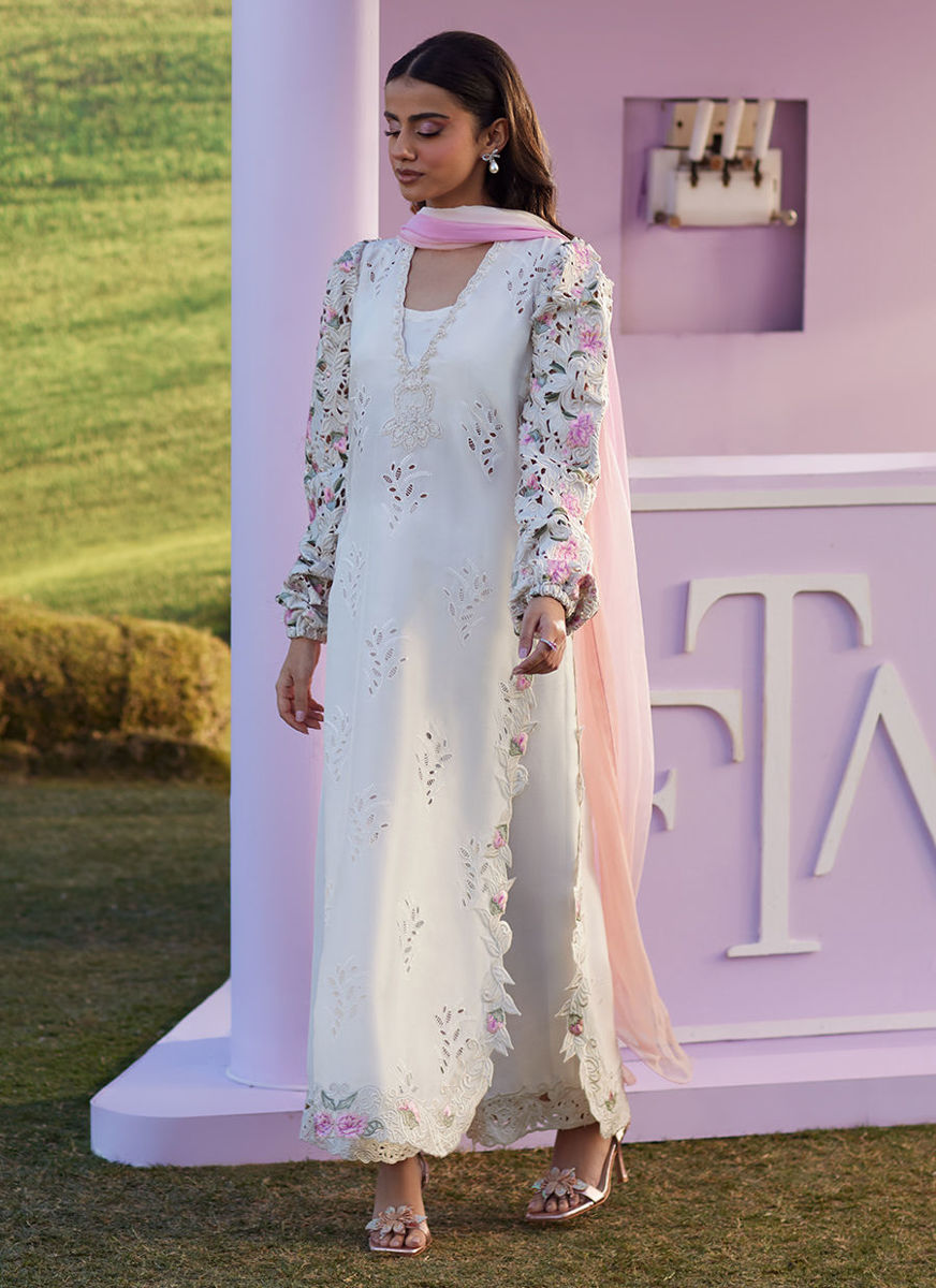 Rose Lace Shirt And Dupatta