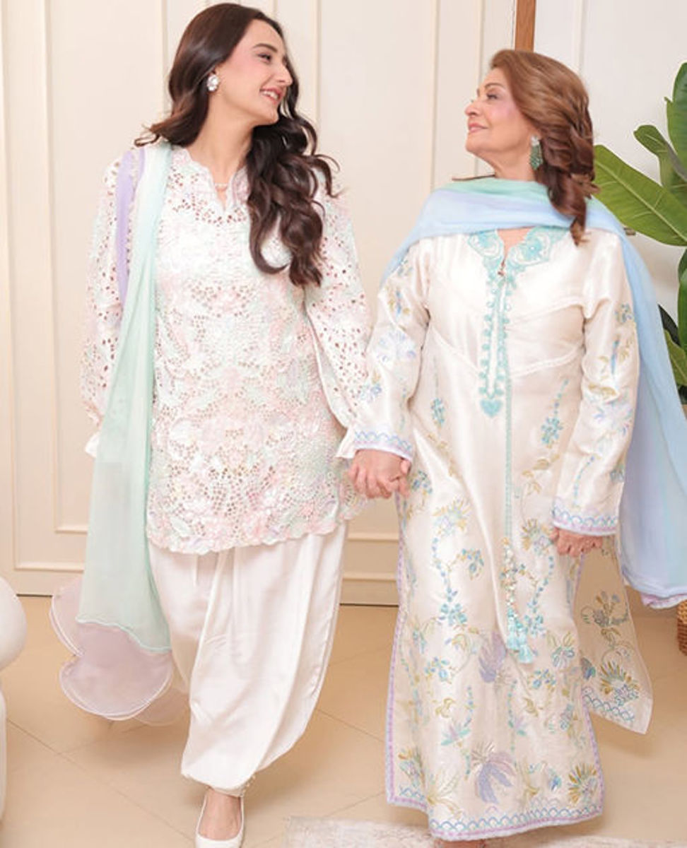 Momal Shiekh And her mother, elegantly styled in Lyla Mist and Saira.