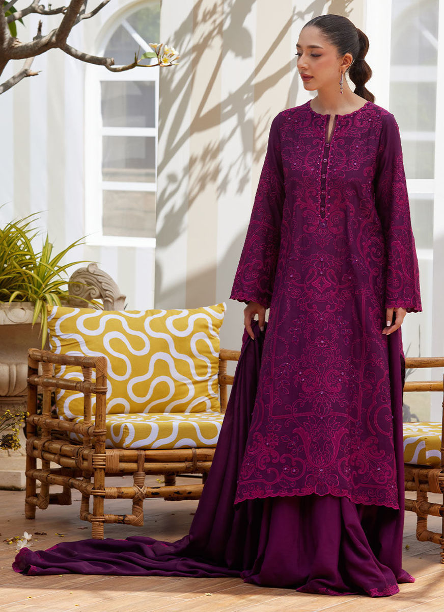 Sina Plum Shirt And Dupatta