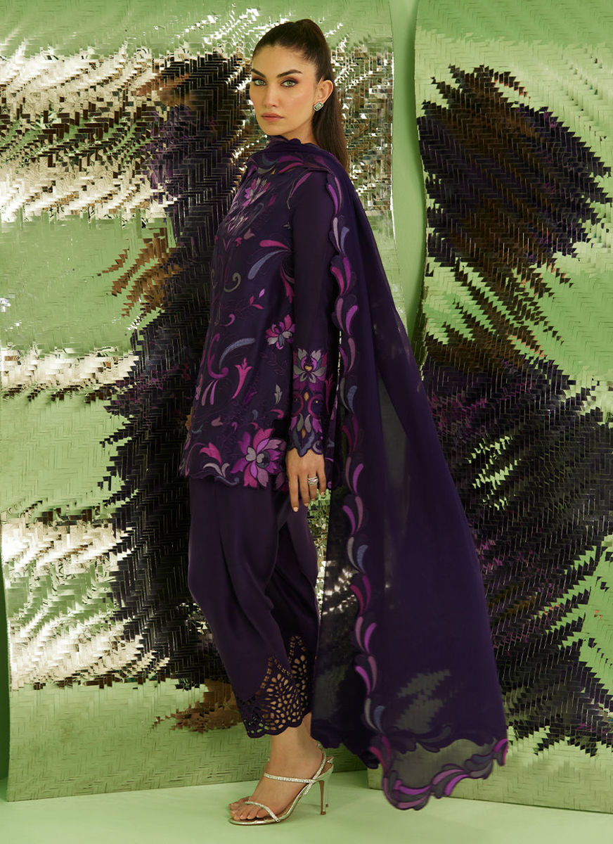 Noir Aubergibe Shirt With Drape Dupatta And Pants
