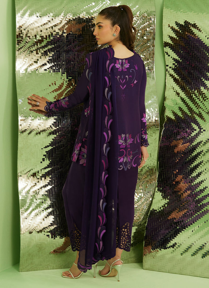 Noir Aubergine Shirt With Drape Dupatta And Pants