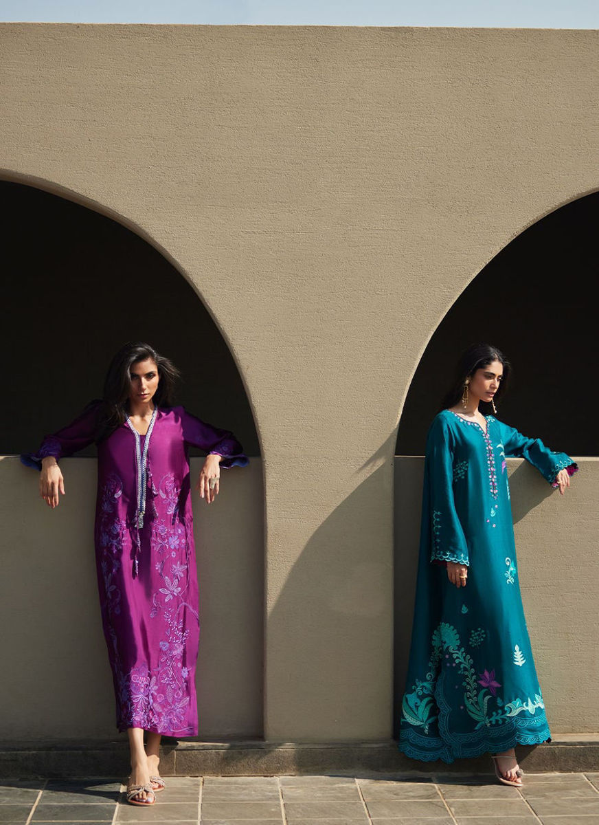 Azurea Teal Silk Kaftan