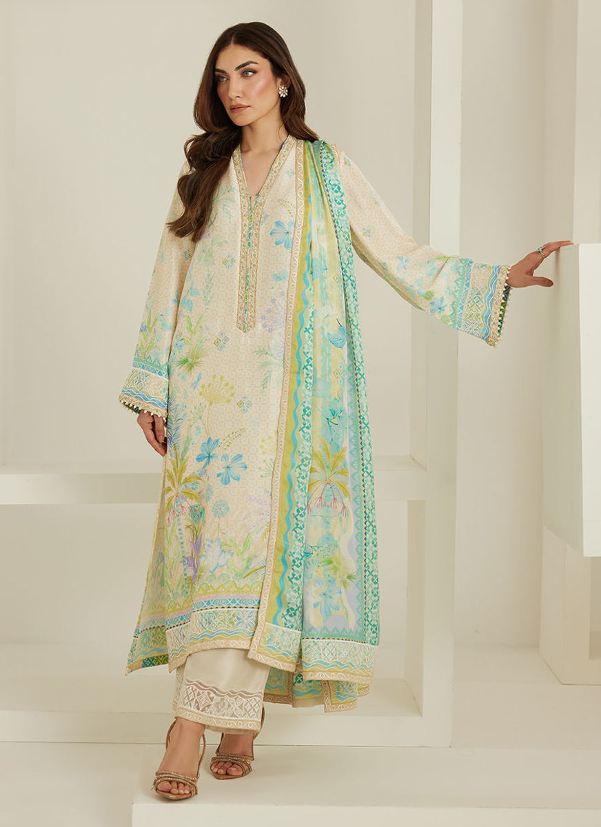 Palm Ivory Shirt And Dupatta