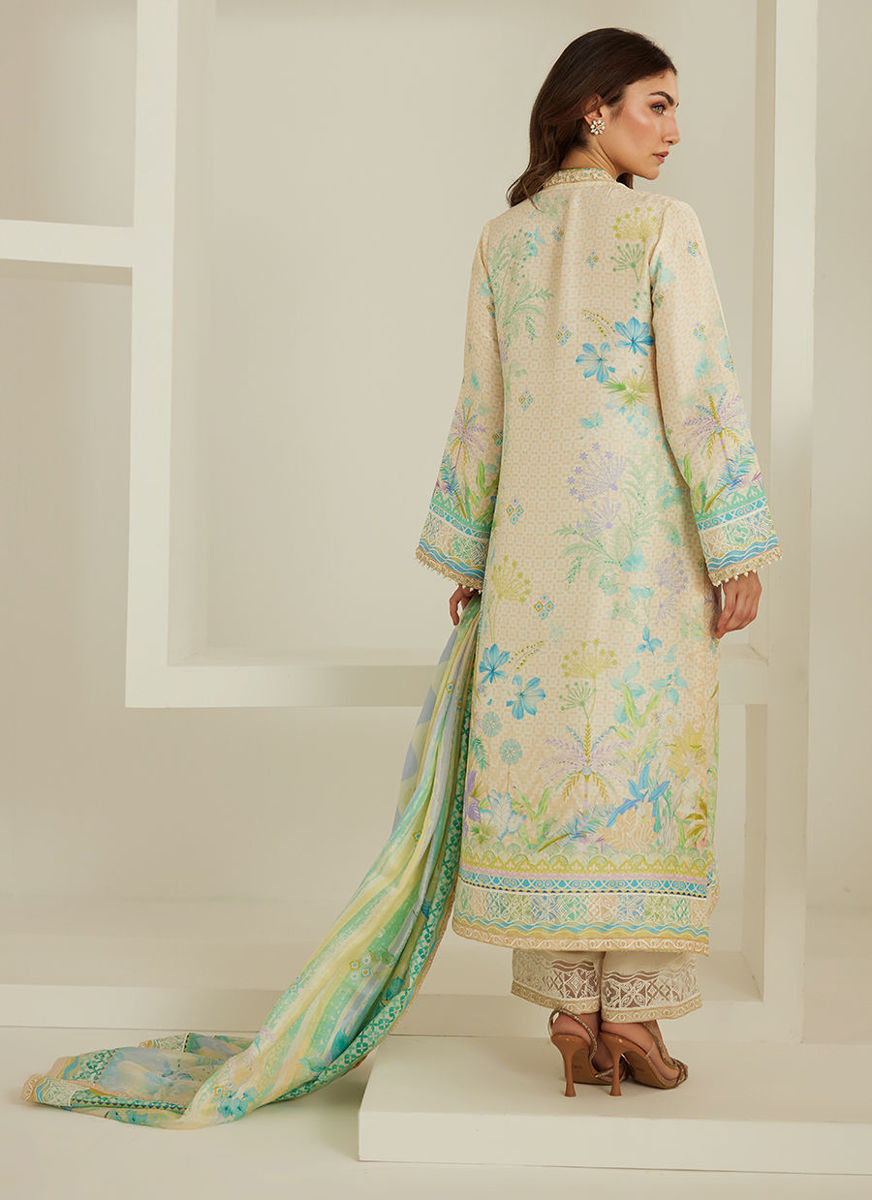 Palm Ivory Shirt And Dupatta