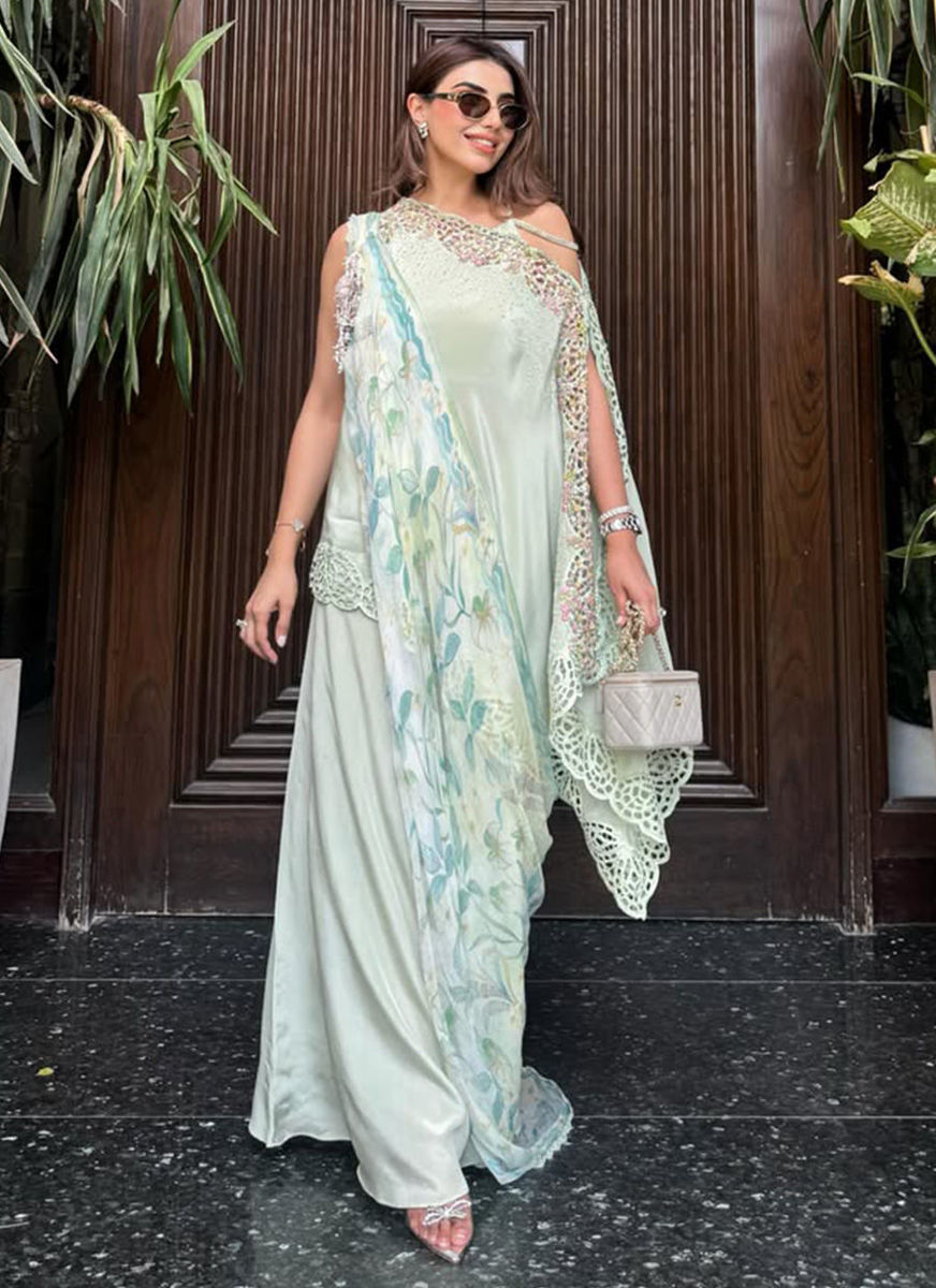 Aqua Solenne Shirt And Drape Dupatta With Pants